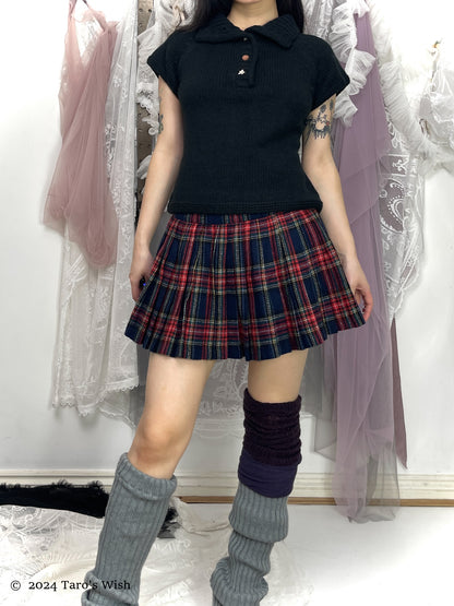 tartan wool pleated midi skirt, japanese label