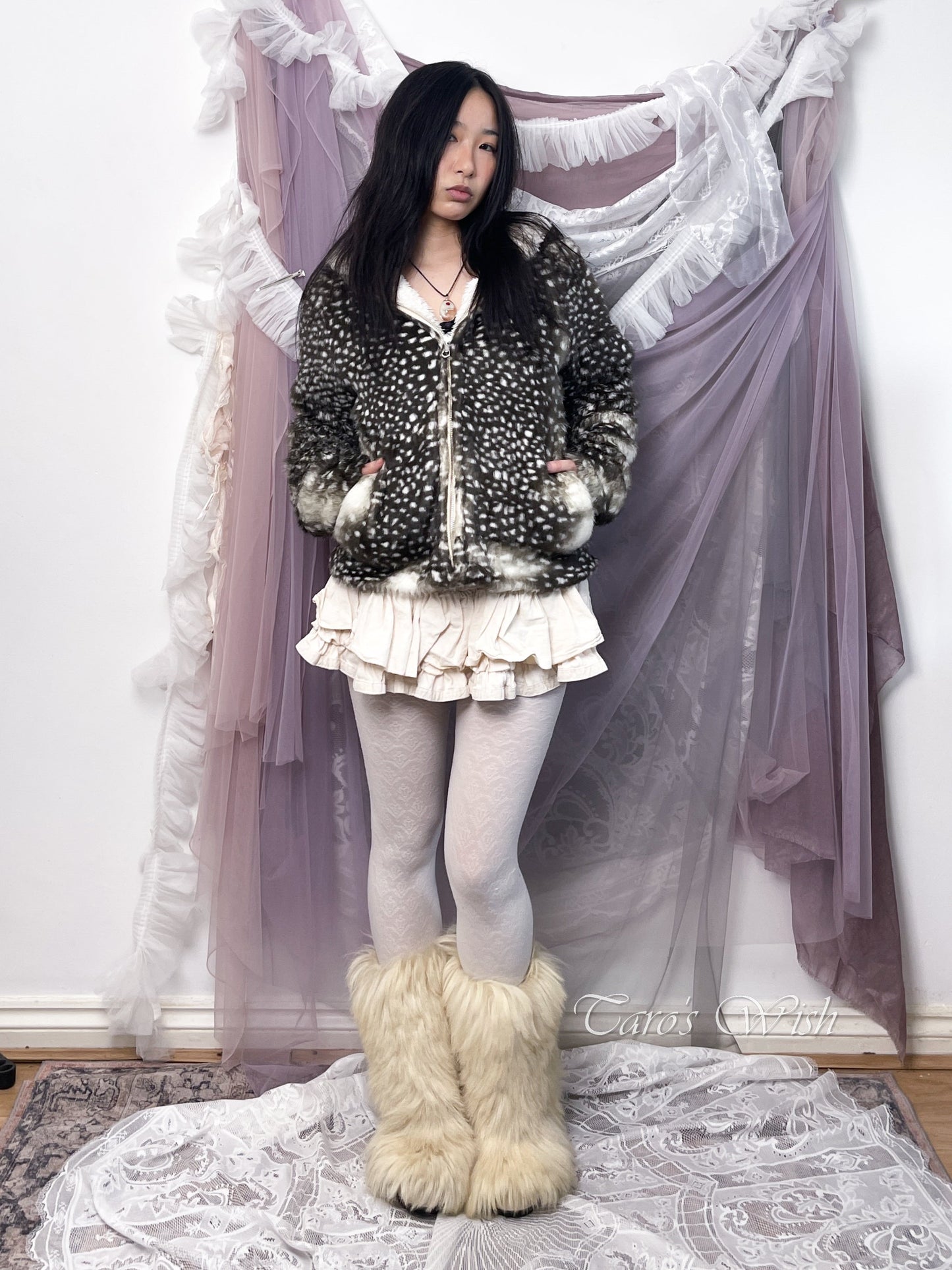 aw2006 bambi angora fur zip up coat with hood, tsumori chisato