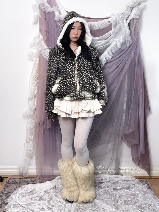 aw2006 bambi angora fur zip up coat with hood, tsumori chisato