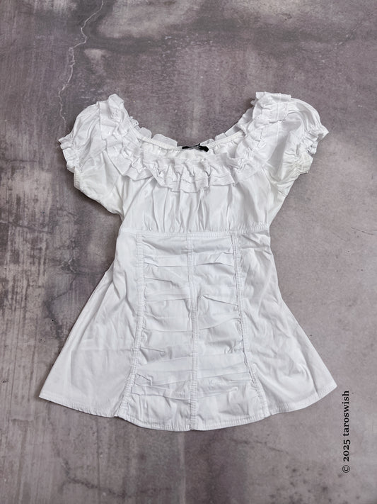 ruched babydoll white blouse, euro label