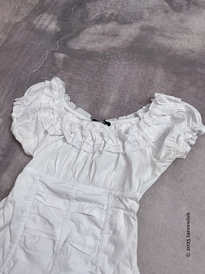 ruched babydoll white blouse, euro label