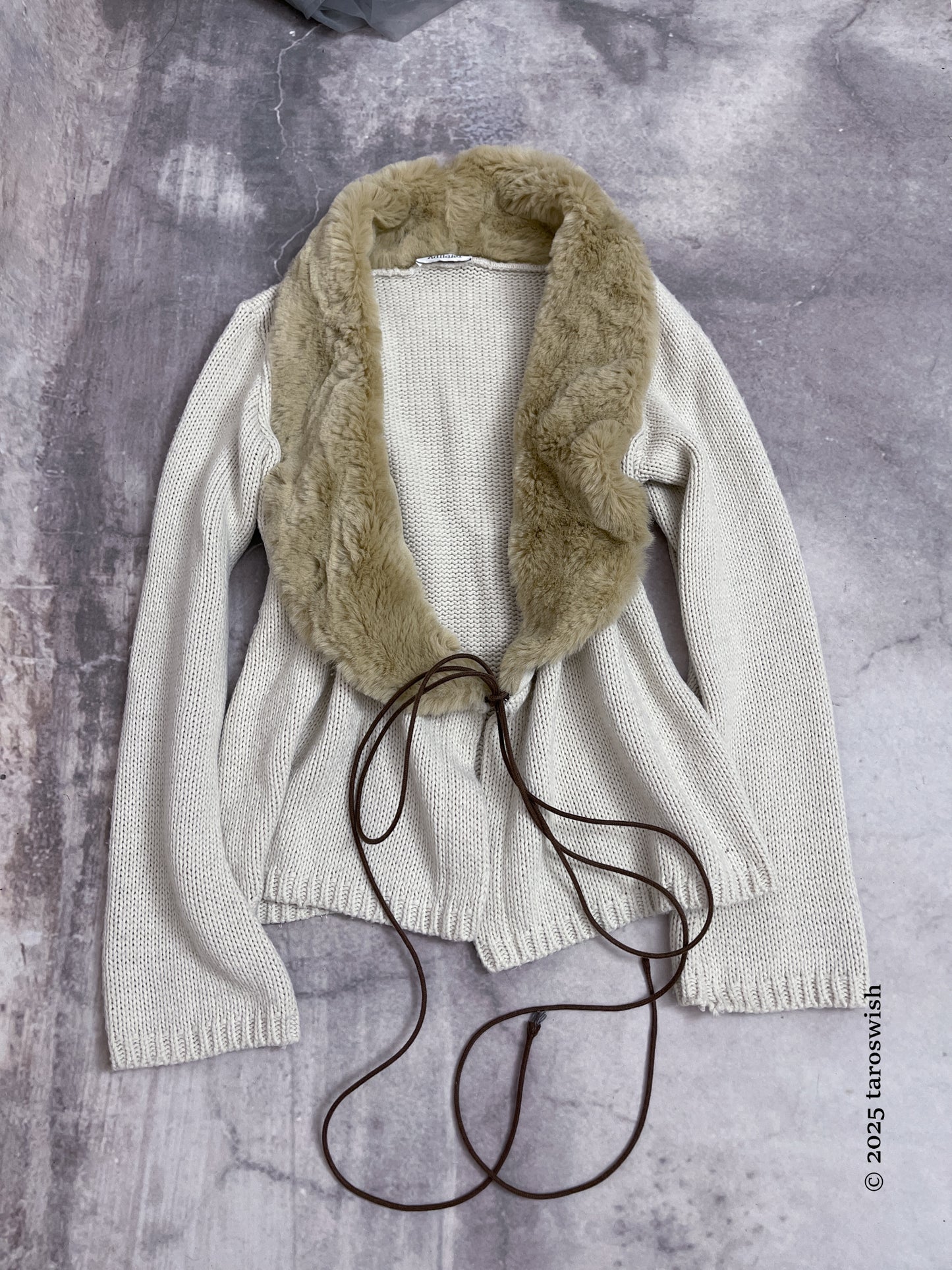 fur collar knit cardigan, xanaka