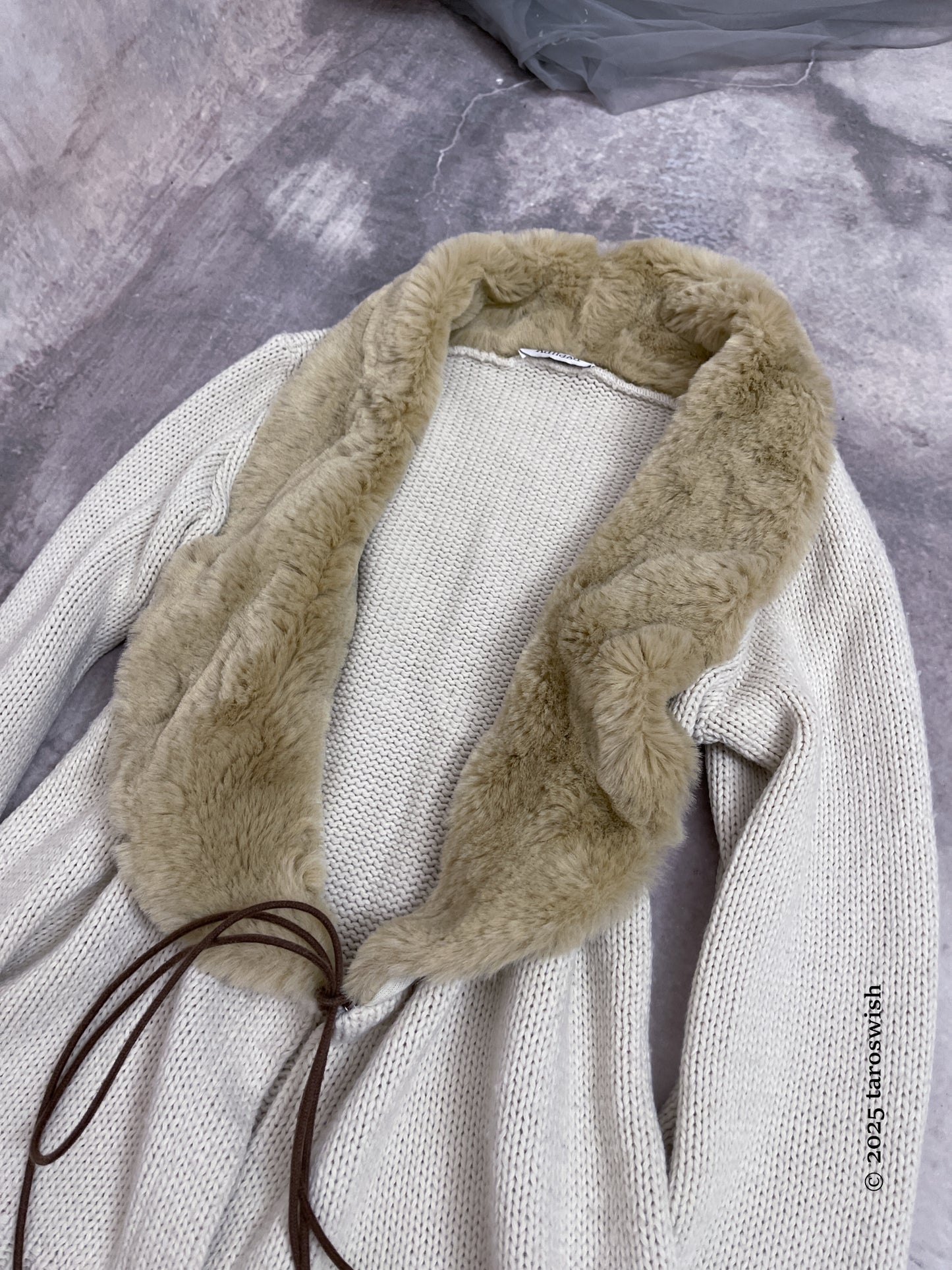 fur collar knit cardigan, xanaka