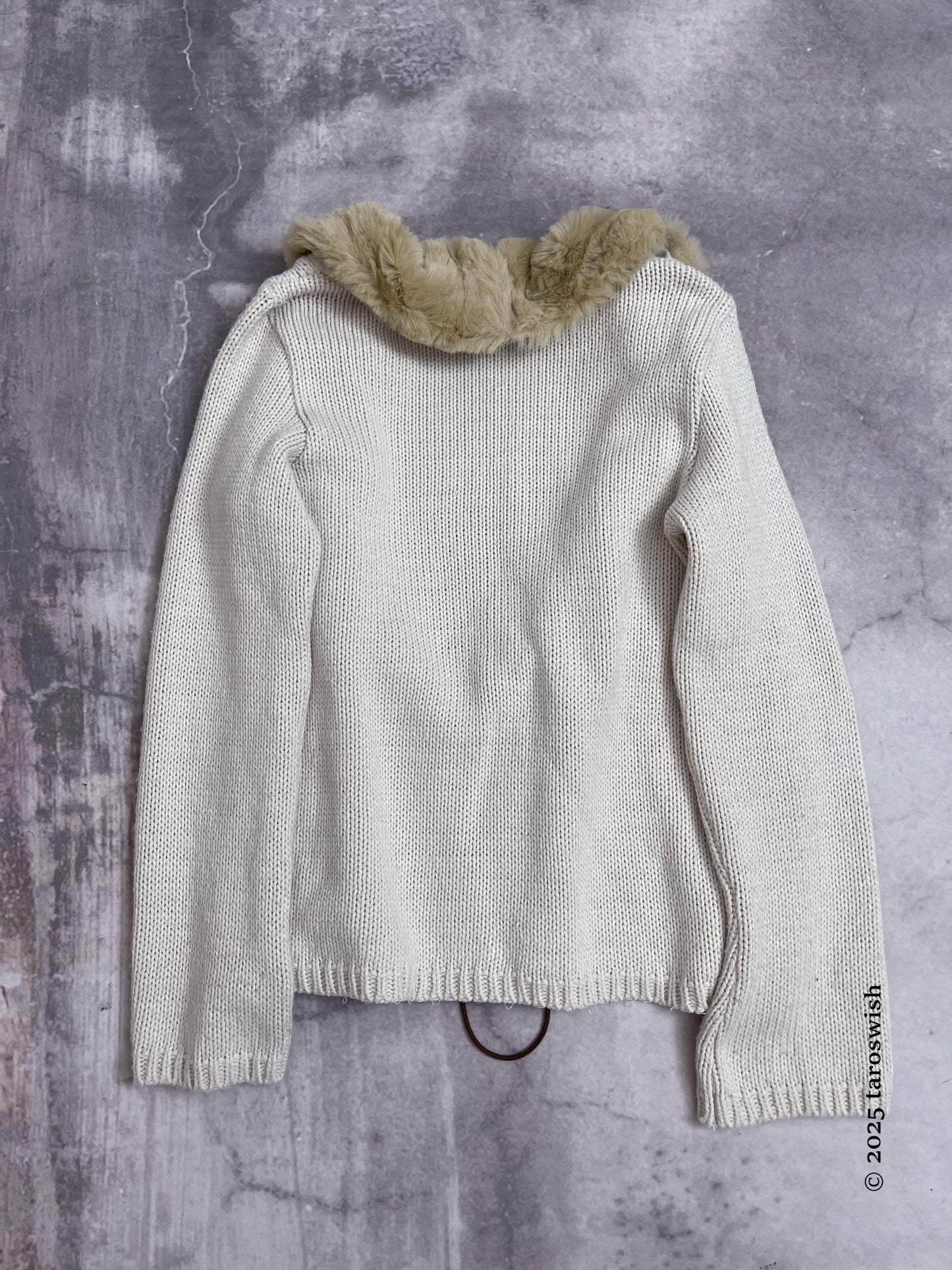 fur collar knit cardigan, xanaka