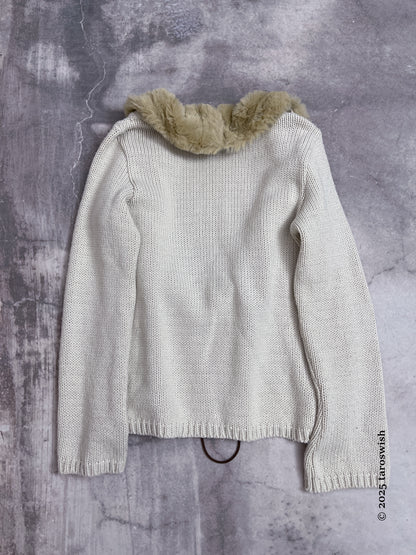 fur collar knit cardigan, xanaka