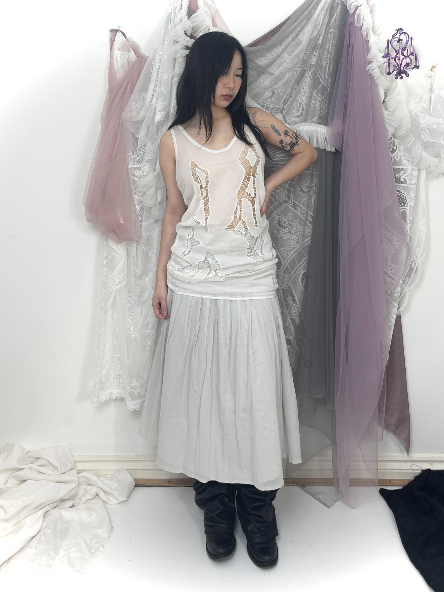 moonveil maxi skirt, japanese label senso unico io comme io