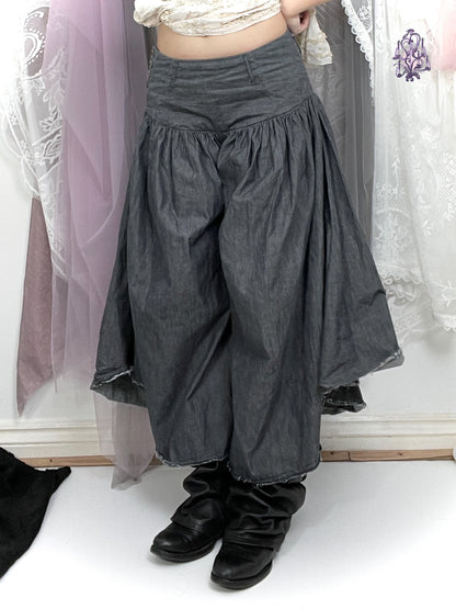 side buttons up wide pants, japanese label kapital