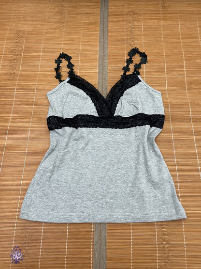 Lazy daisy grey lace trim babydoll camisole