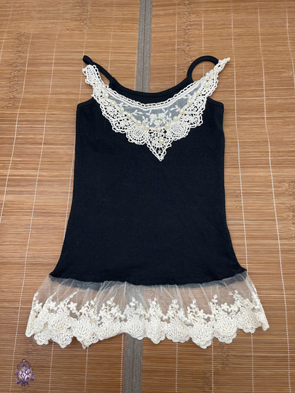 Ruffle lace trim pearl beads camisole