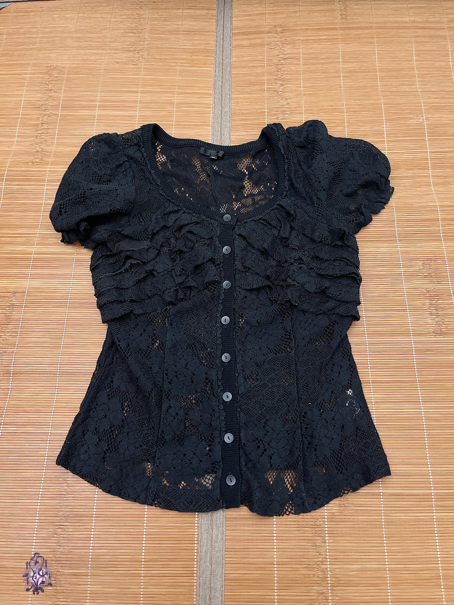 Fragile sheer flower lace button up blouse