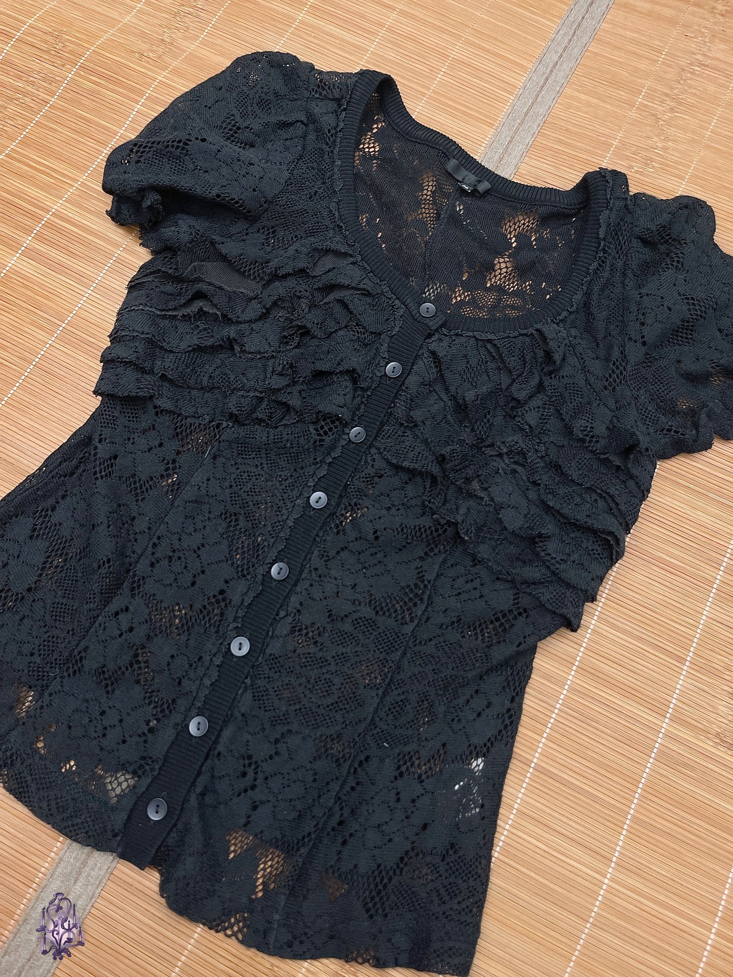 Fragile sheer flower lace button up blouse