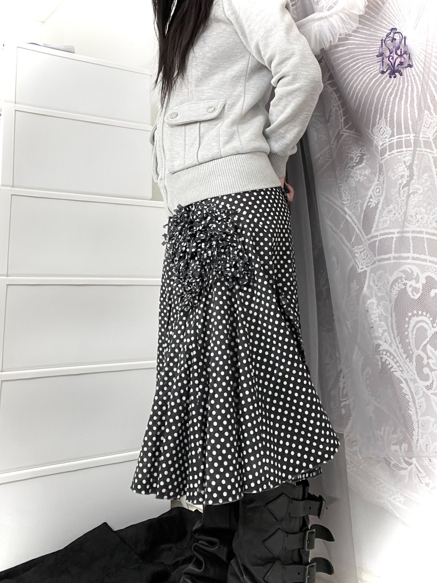 asymmetric polka dots midi skirt, japanese label zucca