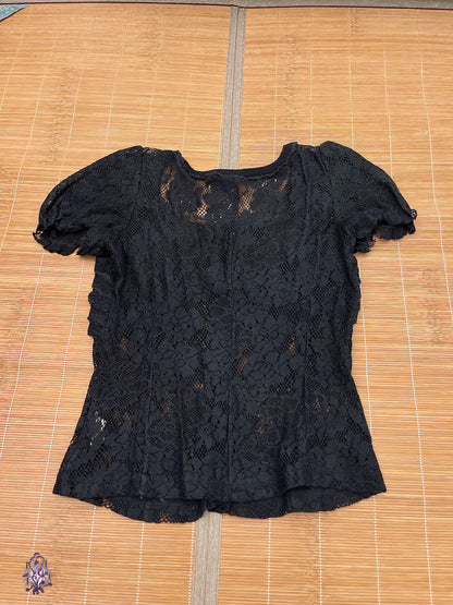 Fragile sheer flower lace button up blouse