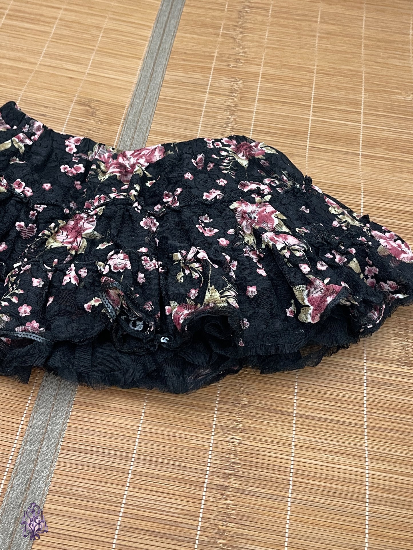 Japanese label rose print puff mini skirt