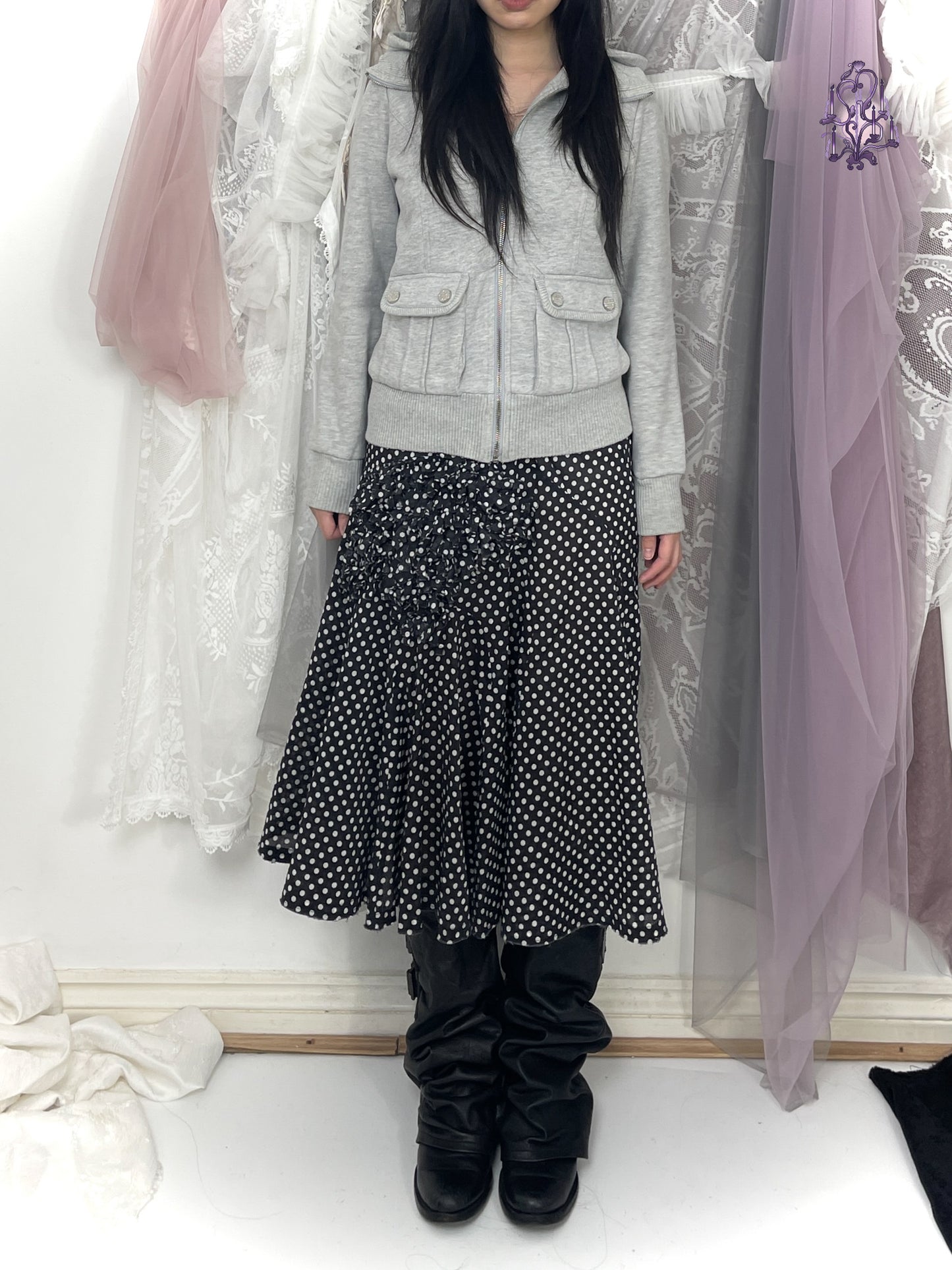 asymmetric polka dots midi skirt, japanese label zucca