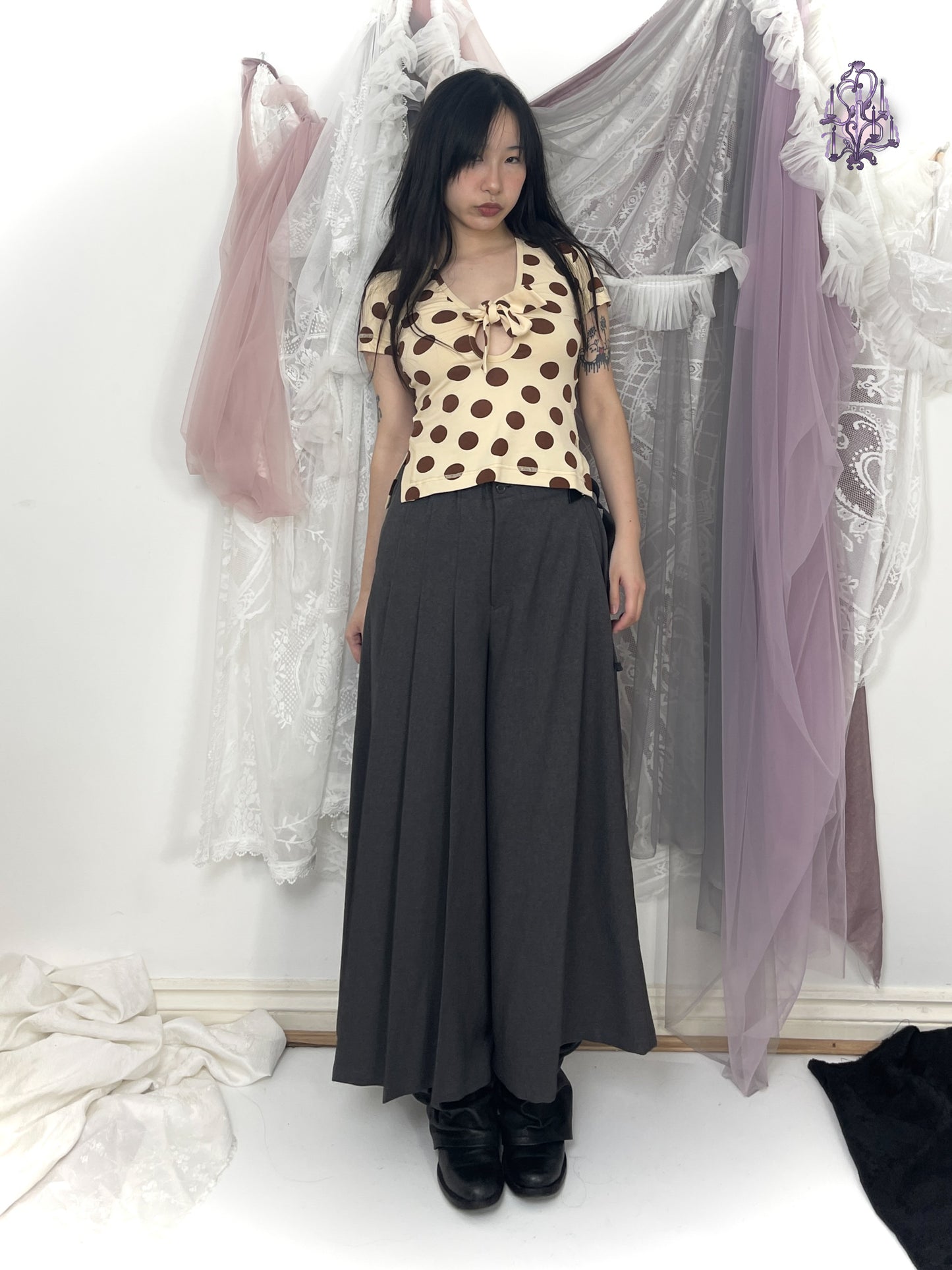 asymetric pleats wide leg pants, japanese label zucca