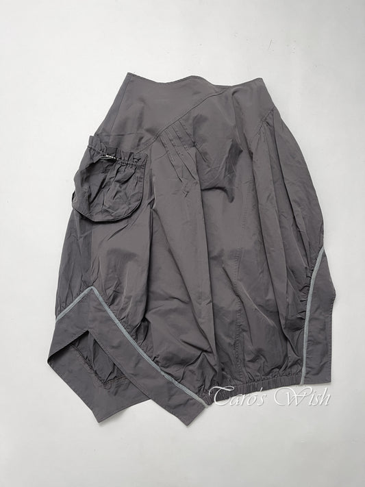 Asymmetrical Nylon Utility Maxi Skirt in Grey