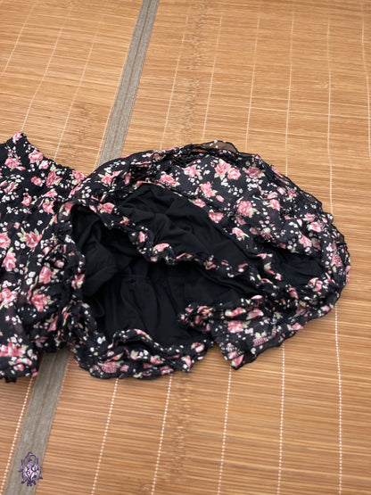 Japanese label rose print puff mini skirt