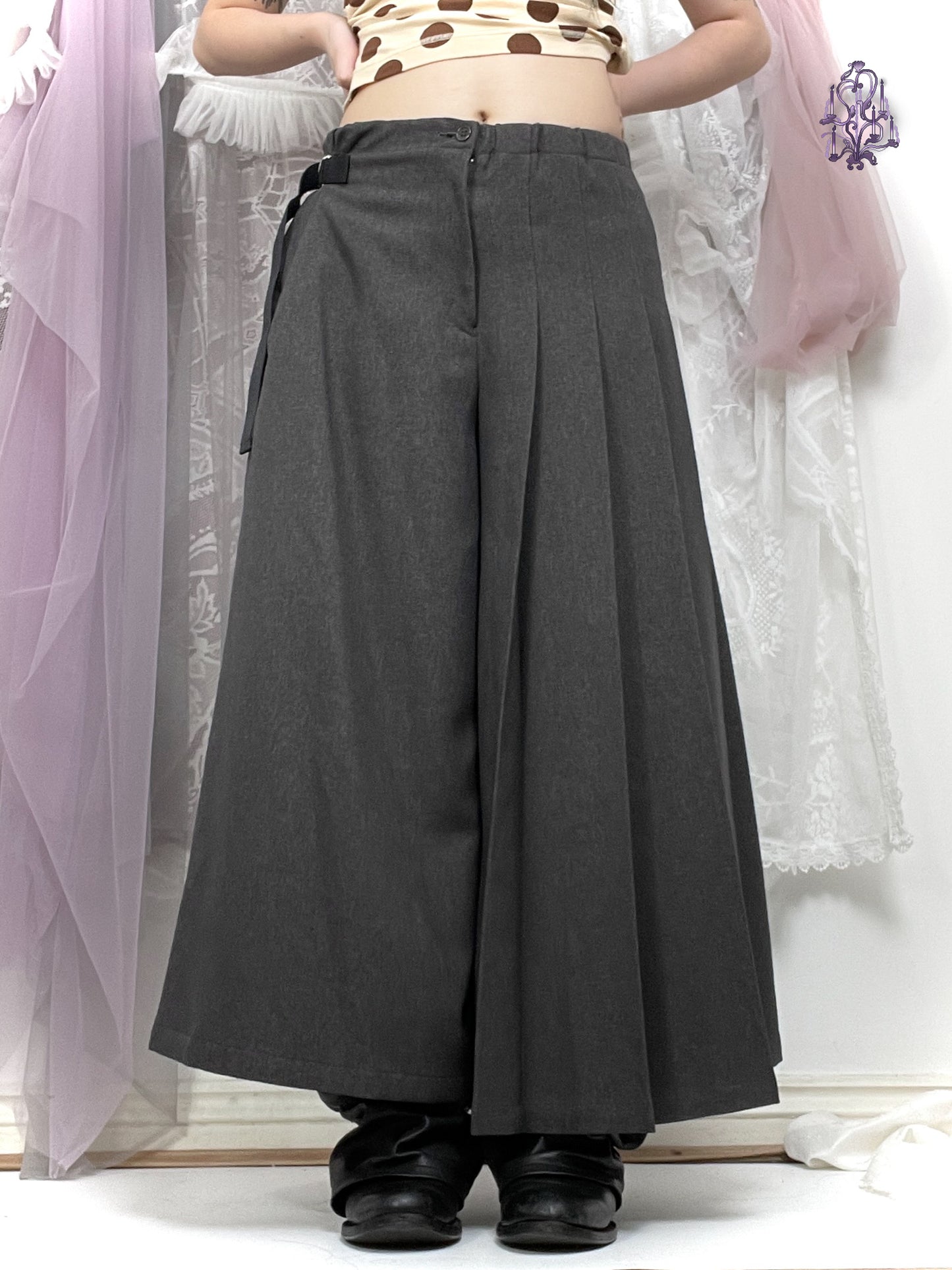 asymetric pleats wide leg pants, japanese label zucca