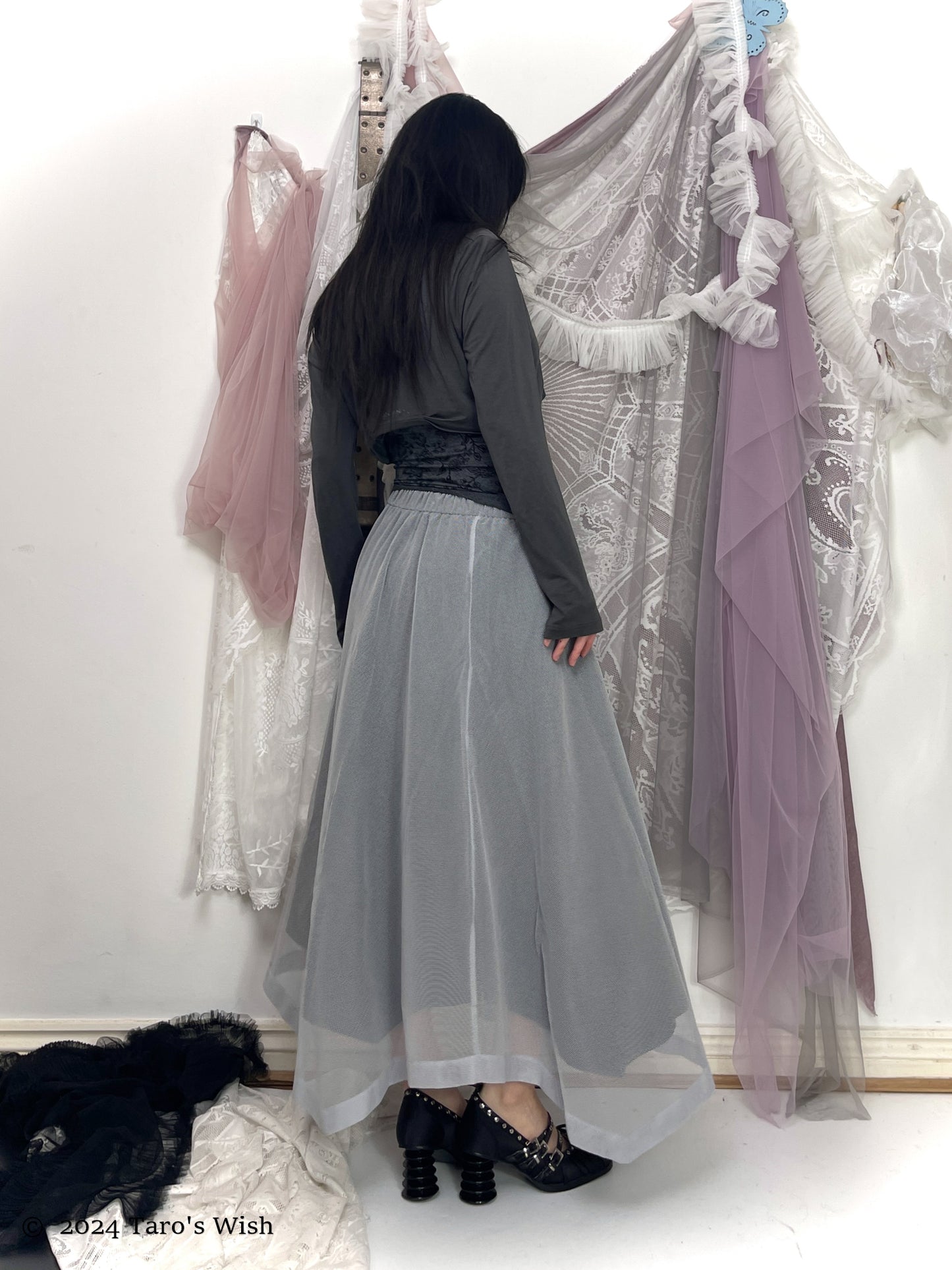 asymmetric grey maxi skirt, japanese label