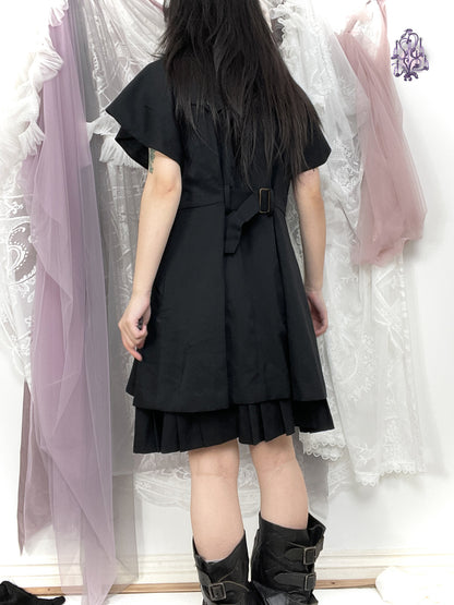 double line buttons dress with belt in the back, japanese label le-fluy