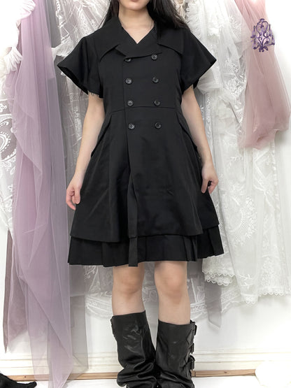 double line buttons dress with belt in the back, japanese label le-fluy