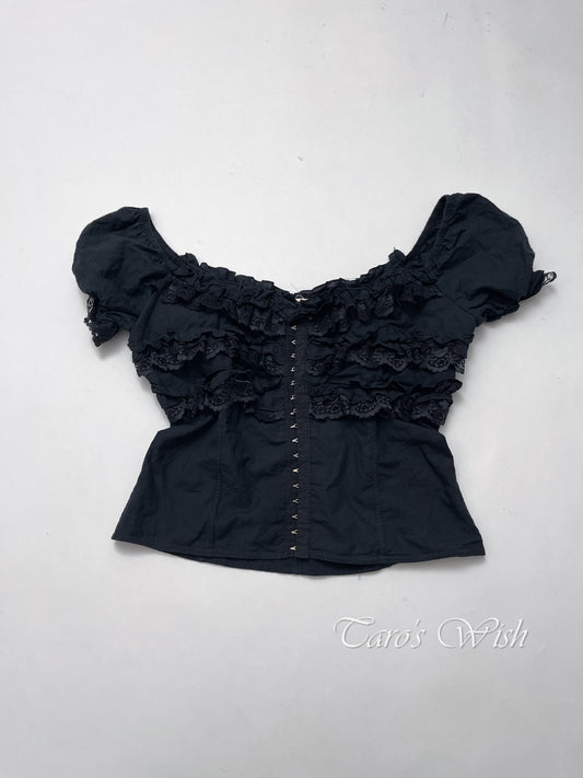LM Lulu Frill Lace Corset Top in Black