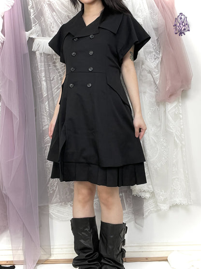 double line buttons dress with belt in the back, japanese label le-fluy