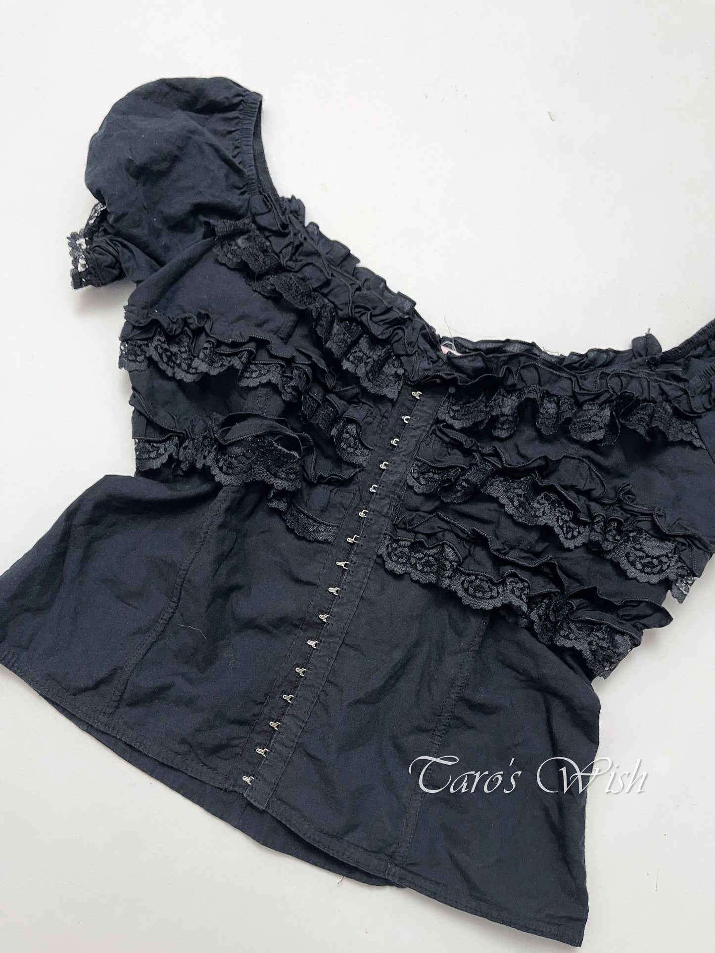 LM Lulu Frill Lace Corset Top in Black