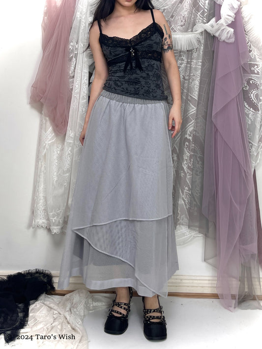 asymmetric grey maxi skirt, japanese label