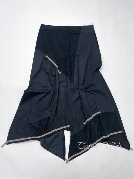 Asymmetrical Corduroy Patchwork Utility Elf Maxi Skirt in Black