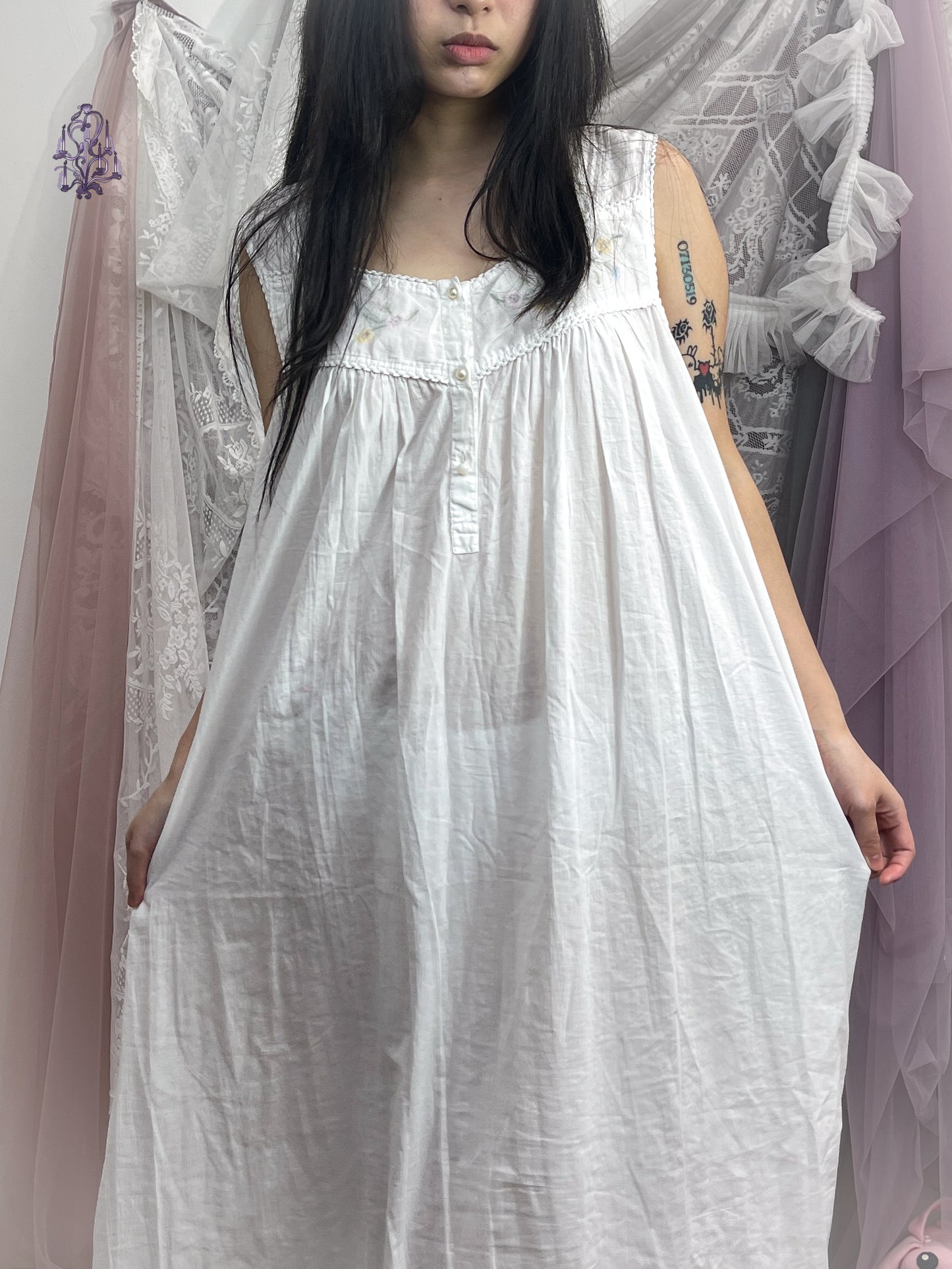 Button up babydoll pajama long dress