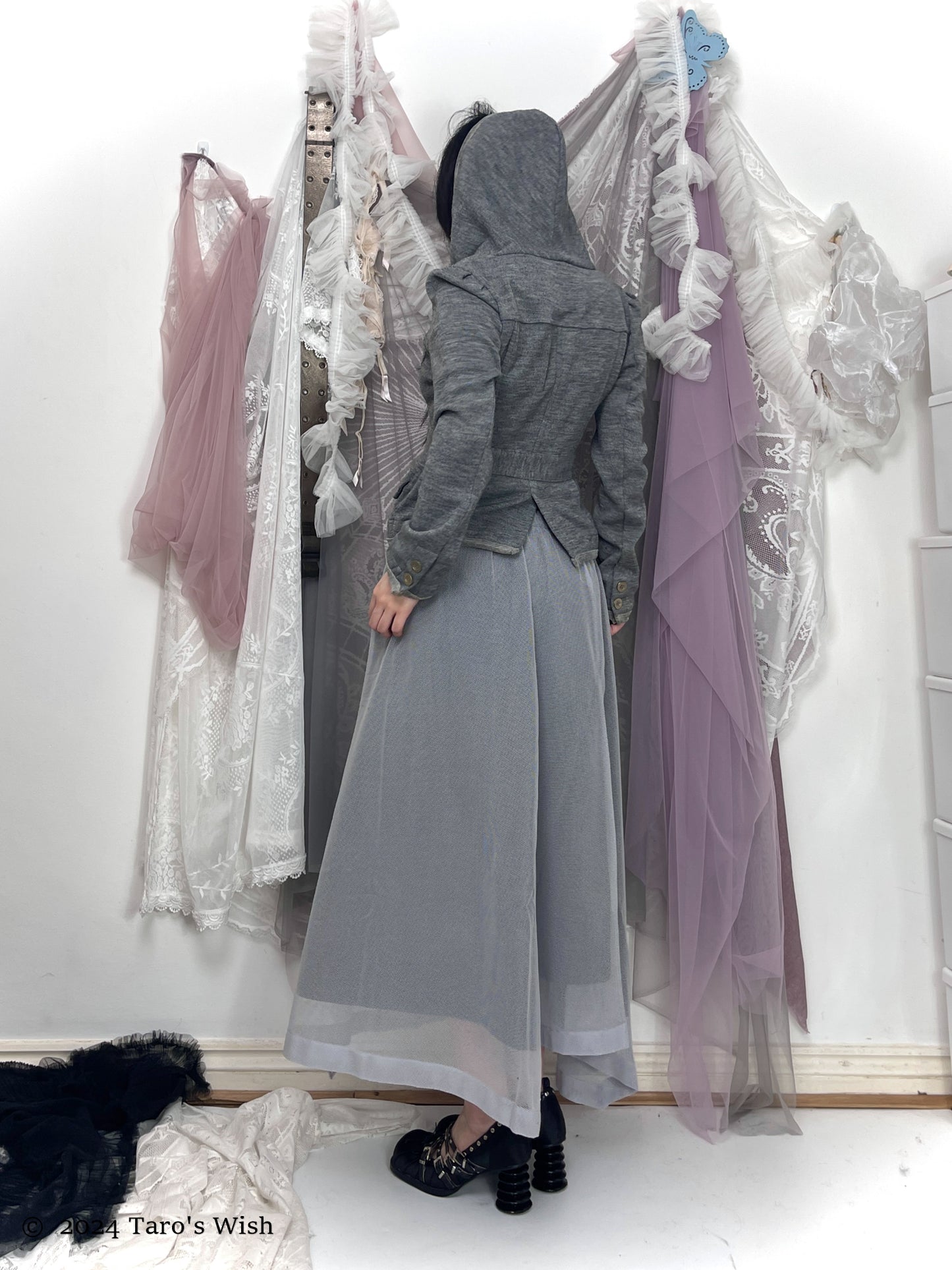 asymmetric grey maxi skirt, japanese label