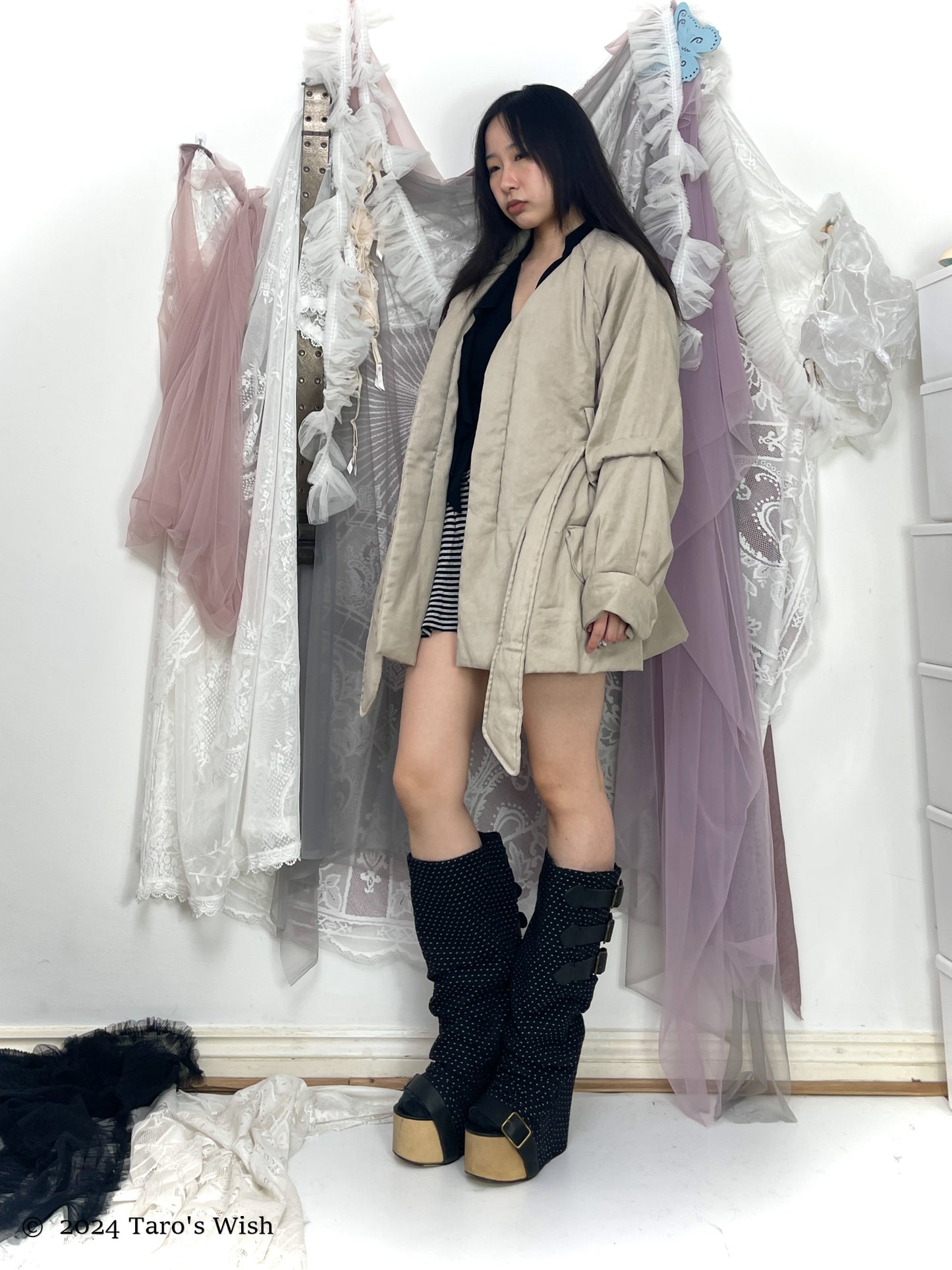 tie up suede coat, hisui