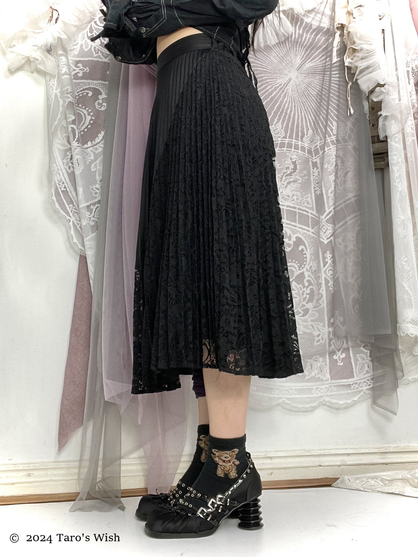 asymmetric patchwork lace maxi skirt, japanese label