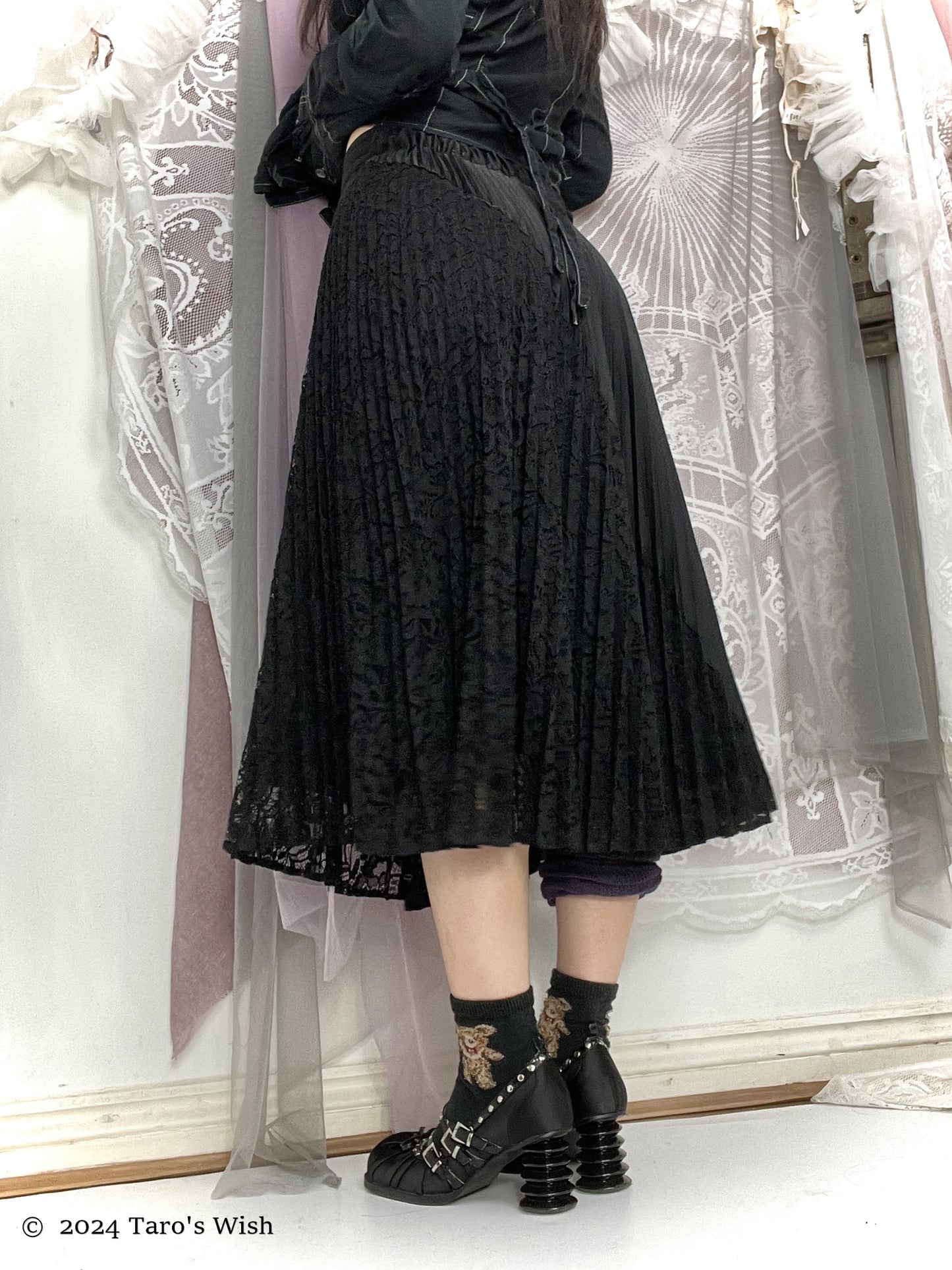 asymmetric patchwork lace maxi skirt, japanese label