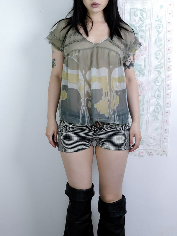 ABSTRACT SHEER CHIFFON BLOUSE