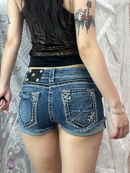 Miss me embroidered fairy flower denim shorts