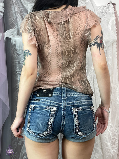 Miss me embroidered fairy flower denim shorts