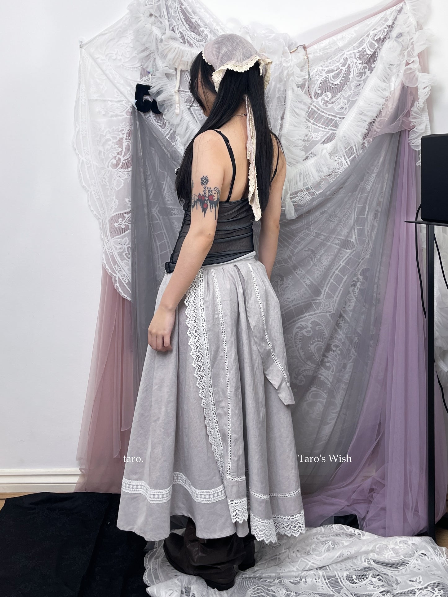 Taro Lilac Cotton Lace Trim Maxi Skirt