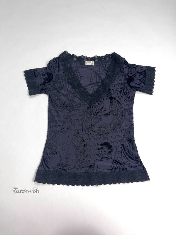 Hysteric Glamour Lace Trim Flocking Pattern Tee