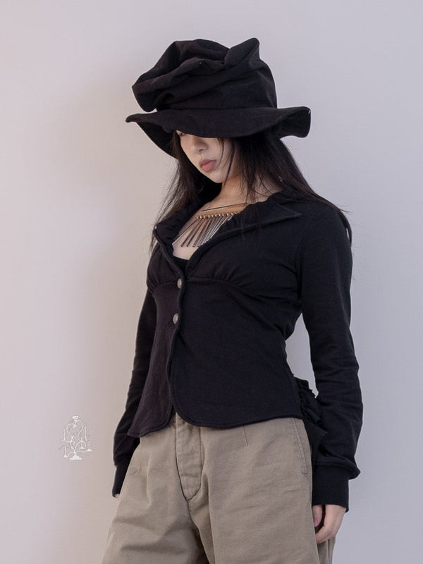 BLACK RUFFLED GOTHIC JERSEY JACKET