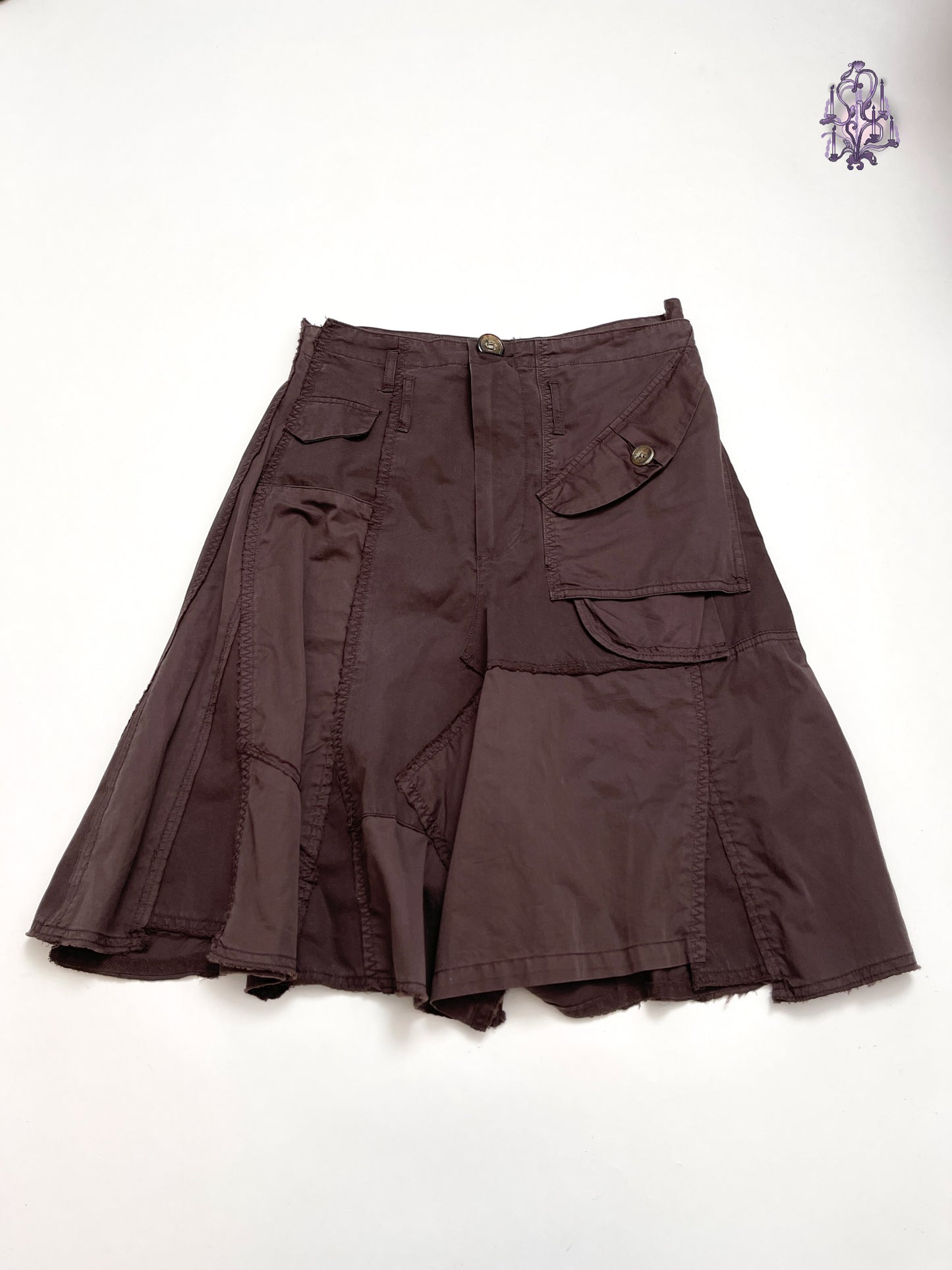 utility brown midi skirt