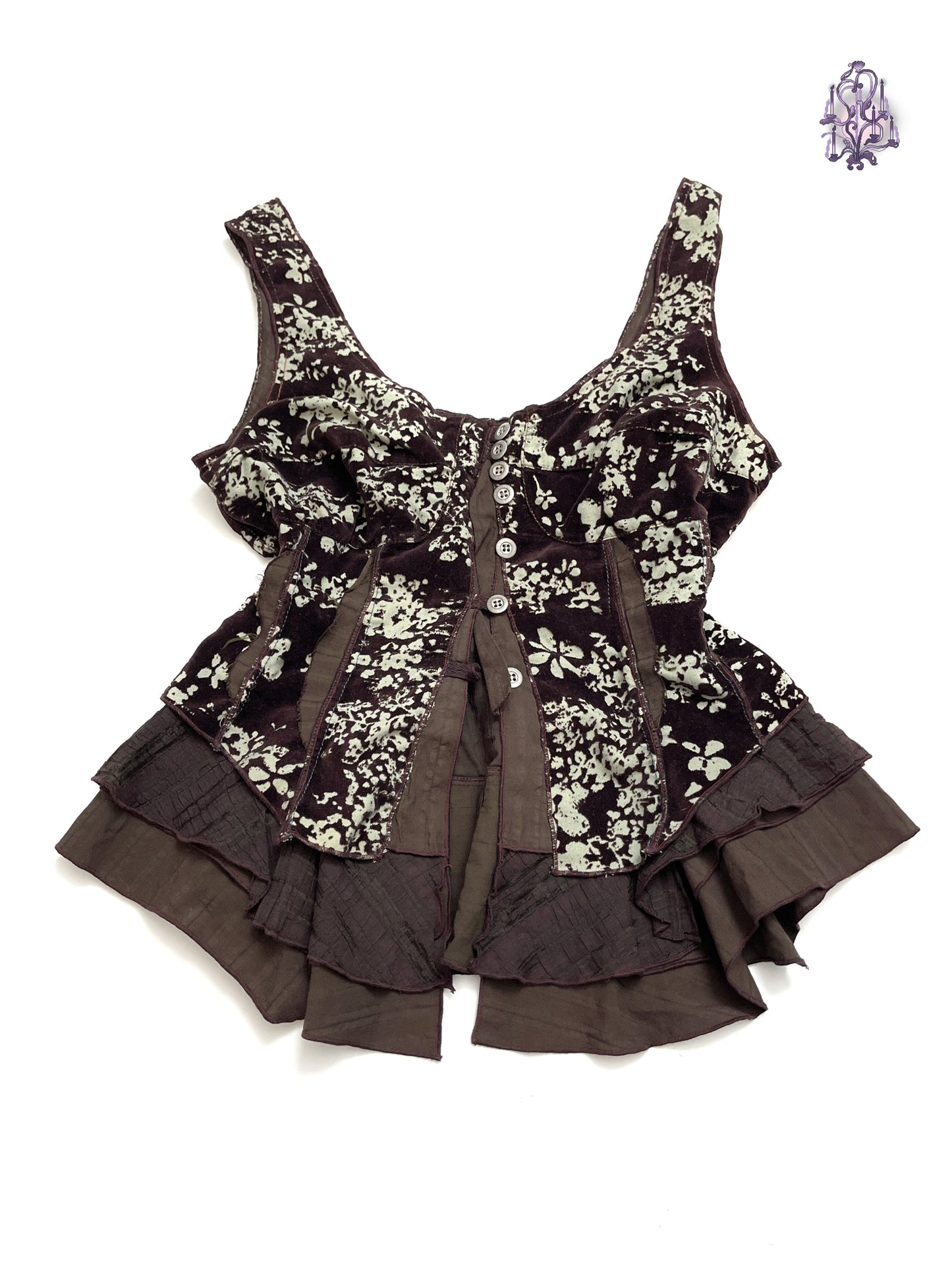 flower print ruffle hem button up camisole, euro label