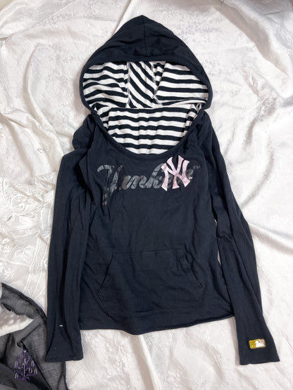 NY Double sides to wear striped long sleeves hoodie