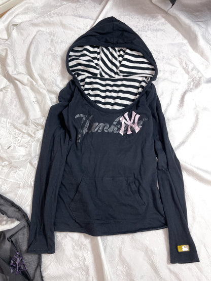 NY Double sides to wear striped long sleeves hoodie