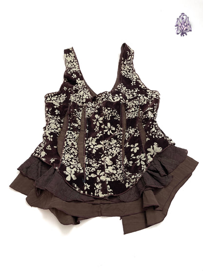 flower print ruffle hem button up camisole, euro label