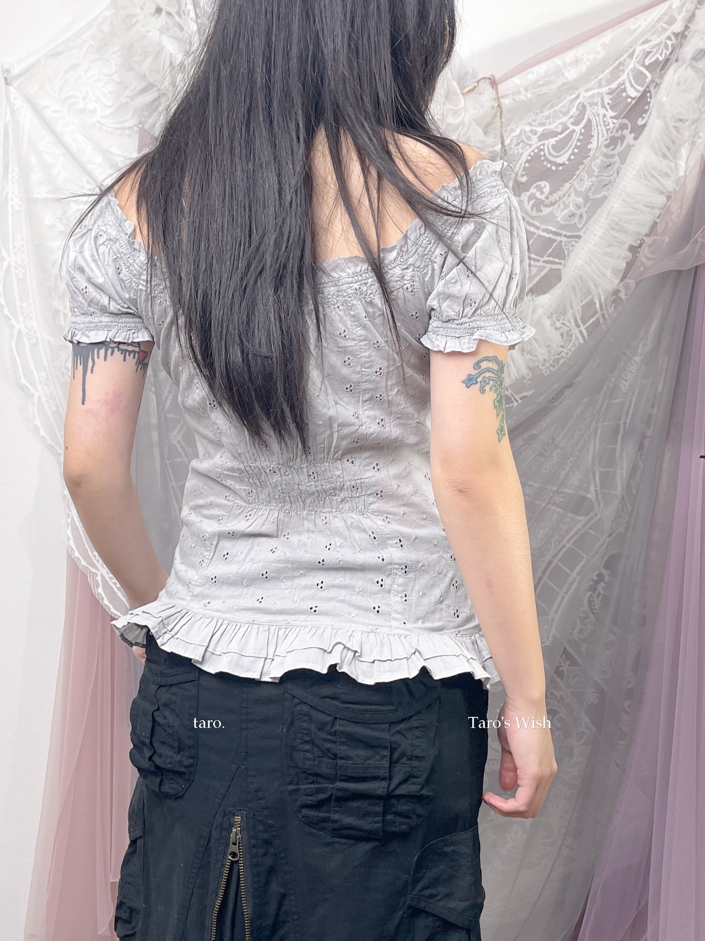 No Excuse Lace Up Eyelets Blouse in Grey