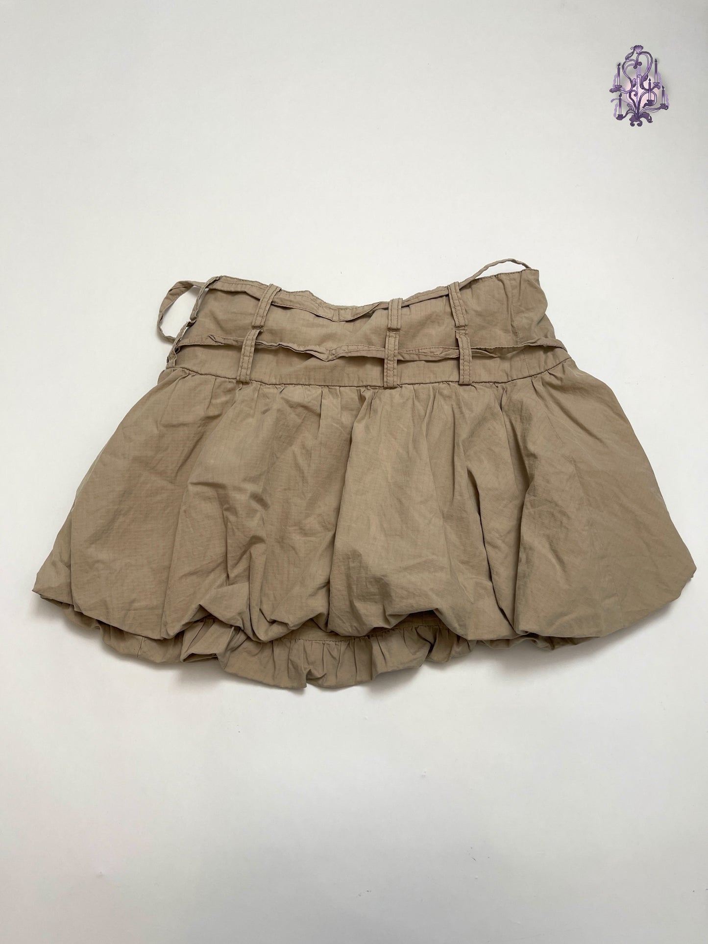 khaki puff mini skirt, euro label