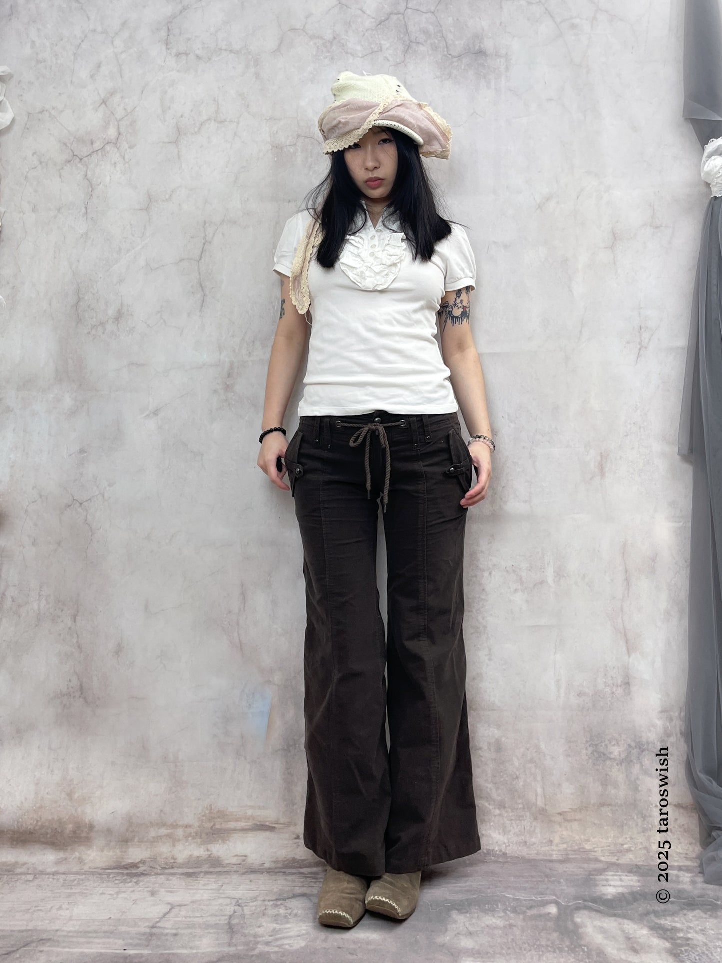 flared cargo pants, japanese label